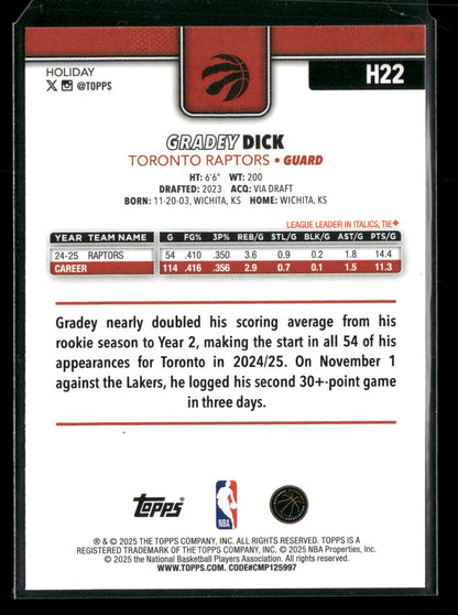 2025-26 Topps Holiday Basketball Gradey Dick #H22