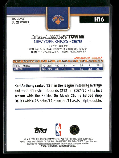 2025-26 Topps Holiday Basketball Karl-Anthony Towns #H16