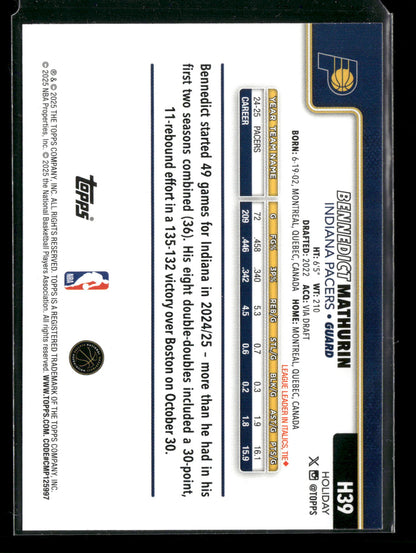 2025-26 Topps Holiday Basketball Bennedict Mathurin #H39
