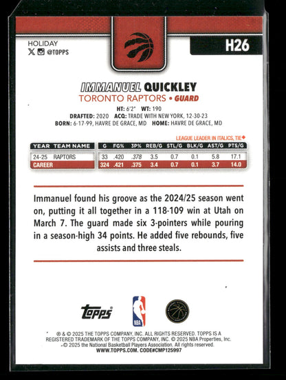 2025-26 Topps Holiday Basketball Immanuel Quickley #H26