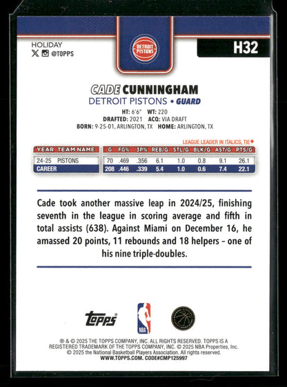 2025-26 Topps Holiday Basketball Cade Cunningham #H32