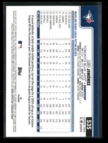 2025 Topps Series 2 Baseball Leo Jiménez #535 RC