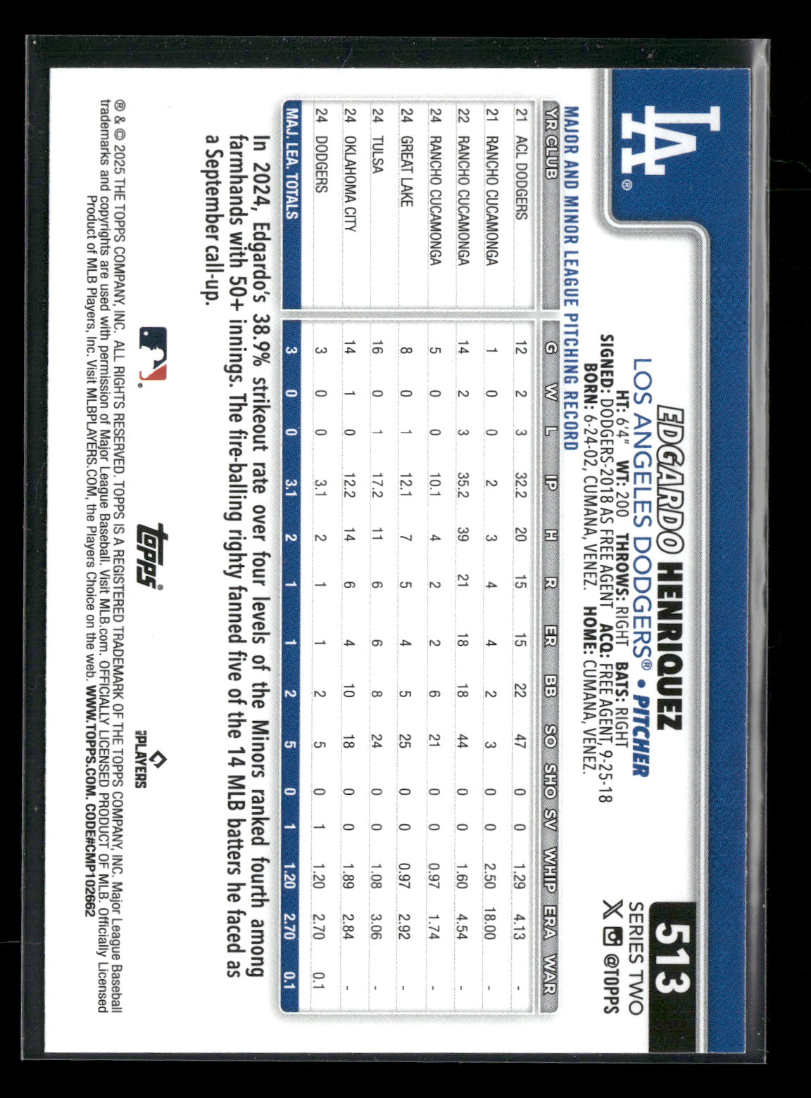 2025 Topps Series 2 Baseball Edgardo Henriquez #513 RC