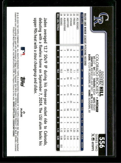 2025 Topps Series 2 Baseball Jaden Hill #556 RC