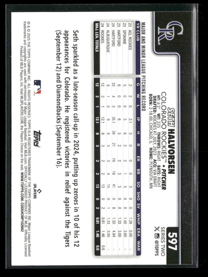 2025 Topps Series 2 Baseball Seth Halvorsen #597 RC