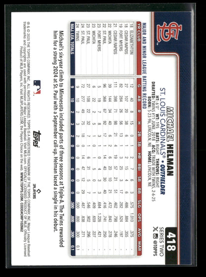 2025 Topps Series 2 Baseball Michael Helman #418 RC