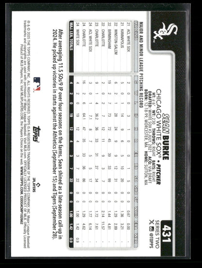 2025 Topps Series 2 Baseball Sean Burke #431 RC