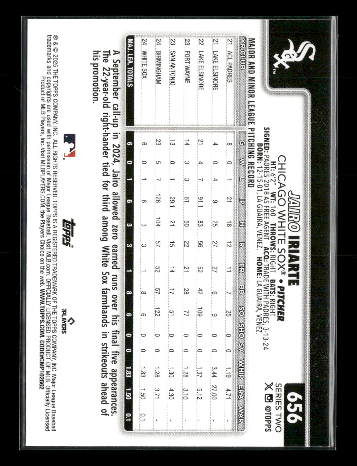 2025 Topps Series 2 Baseball Jairo Iriarte #656 RC