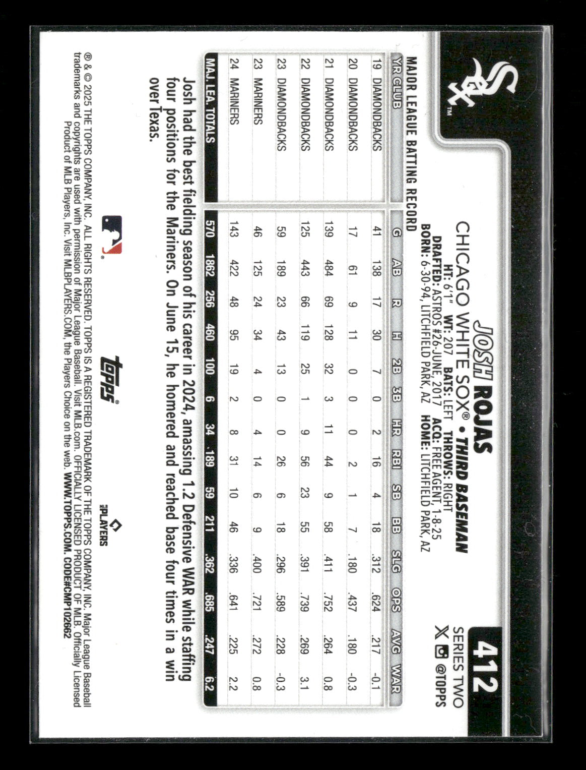 2025 Topps Series 2 Baseball Josh Rojas #412