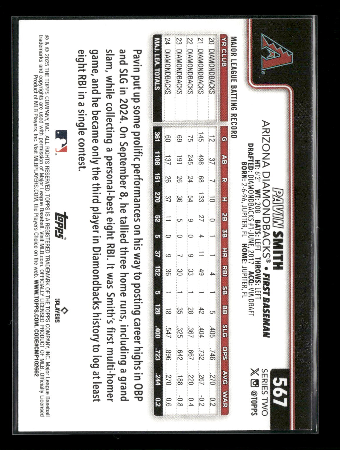 2025 Topps Series 2 Baseball Pavin Smith #567