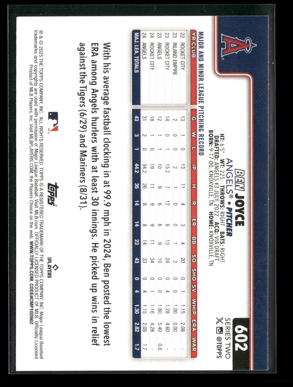 2025 Topps Series 2 Baseball Ben Joyce #602