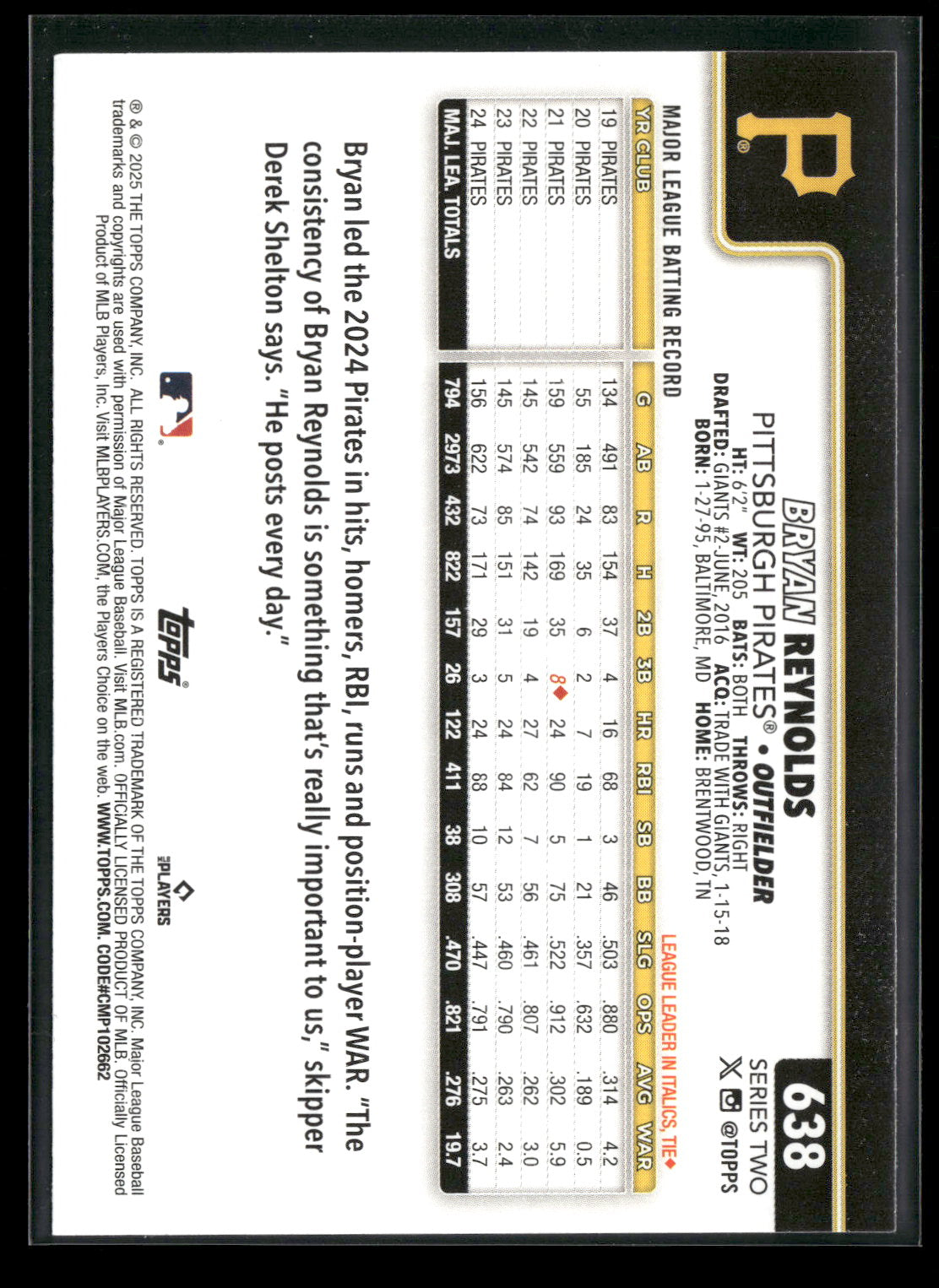 2025 Topps Series 2 Baseball Bryan Reynolds #638