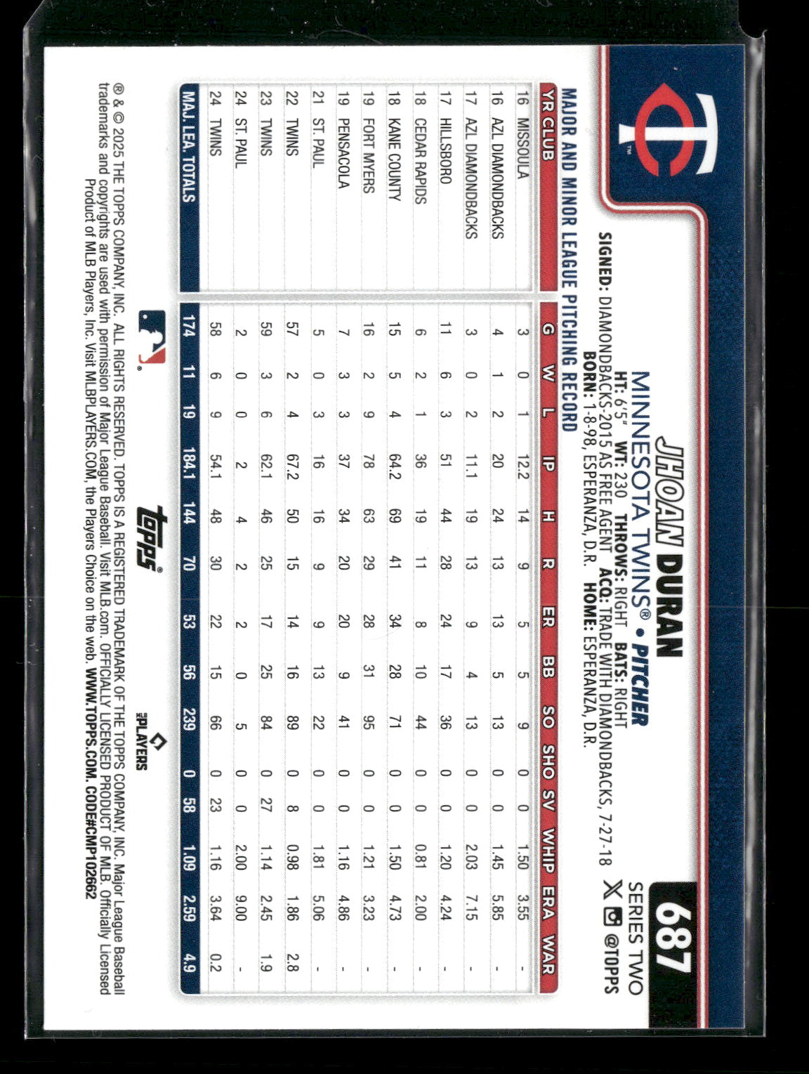 2025 Topps Series 2 Baseball Jhoan Duran #687