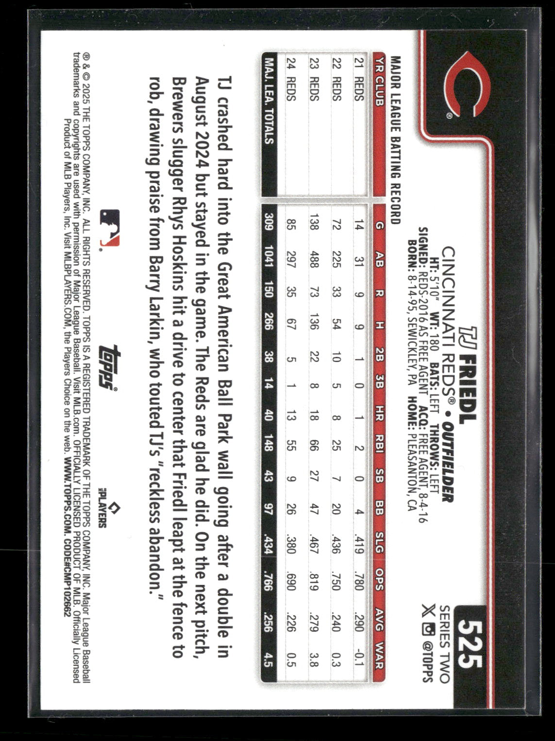 2025 Topps Series 2 Baseball TJ Friedl #525