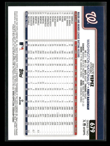 2025 Topps Series 2 Baseball Juan Yepez #679 /2