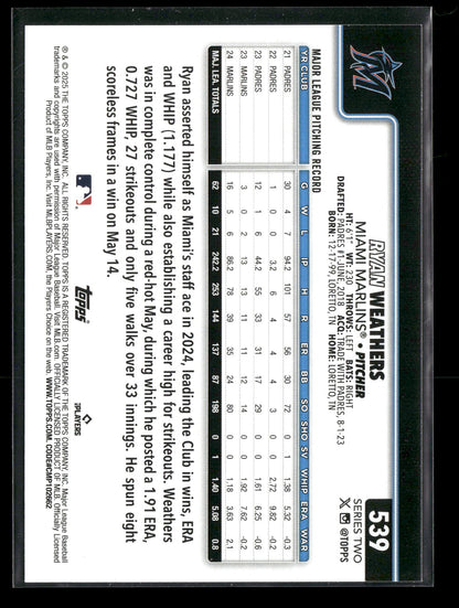 2025 Topps Series 2 Baseball Ryan Weathers #539