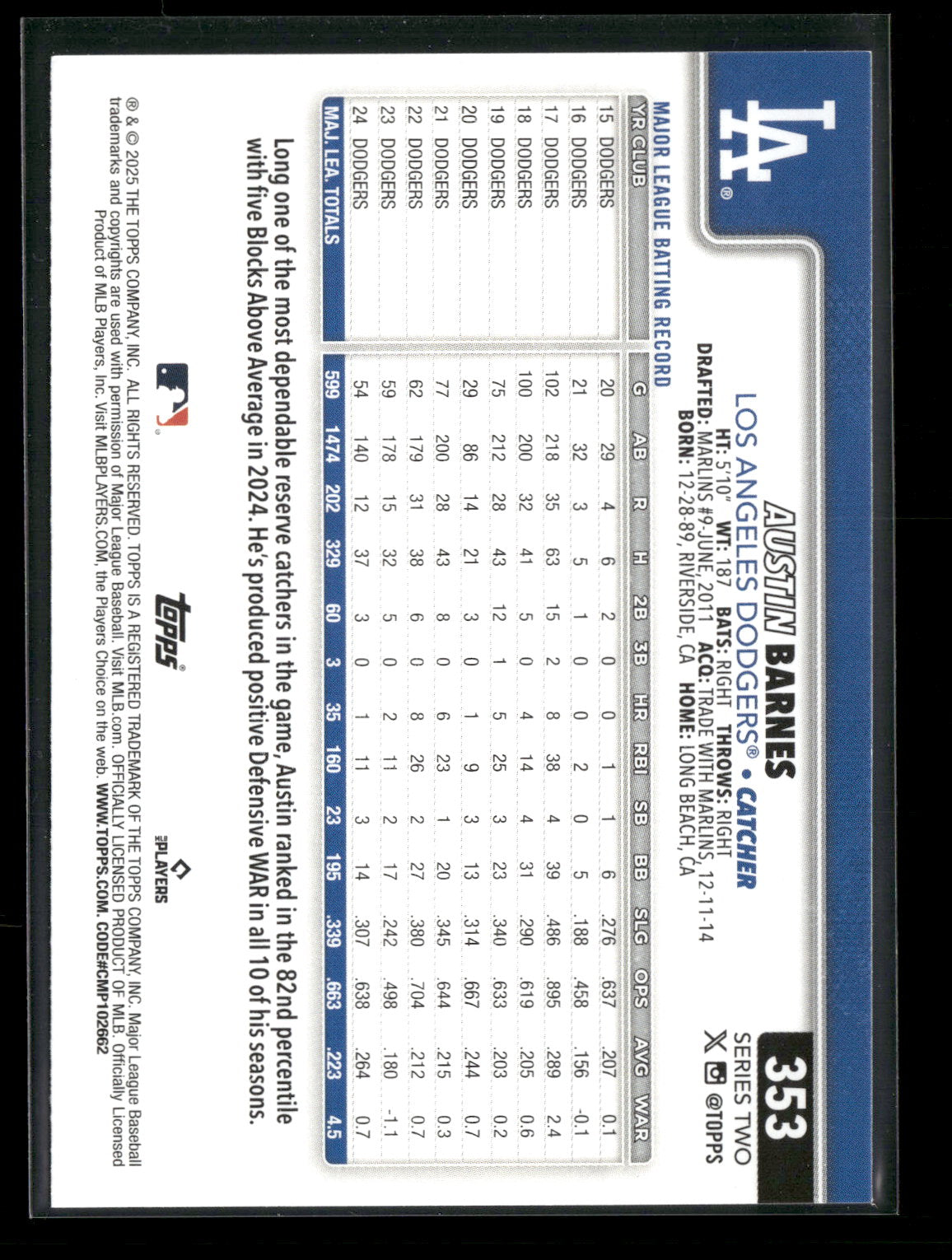 2025 Topps Series 2 Baseball Austin Barnes #353