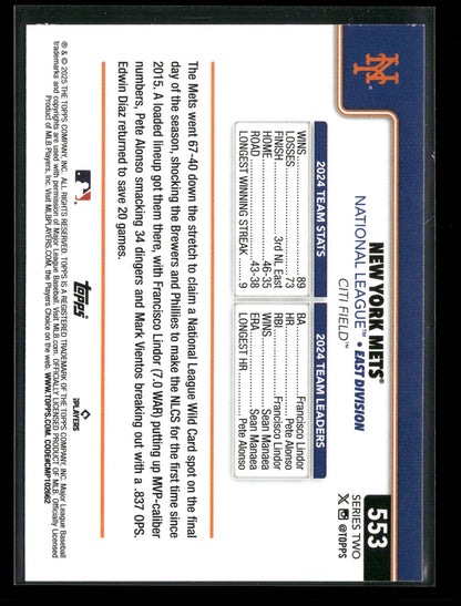 2025 Topps Series 2 Baseball New York Mets Team Card #553
