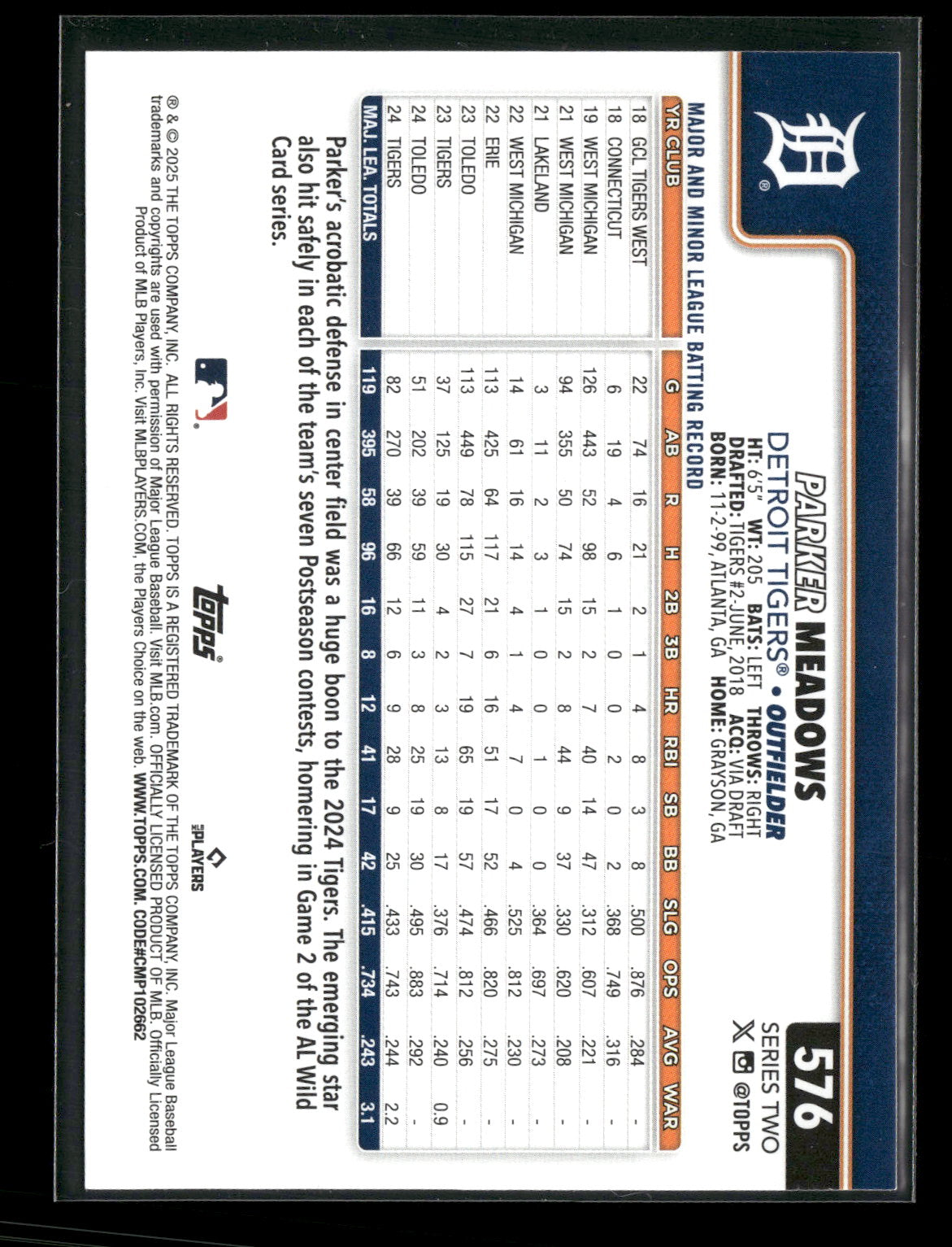 2025 Topps Series 2 Baseball Parker Meadows #576