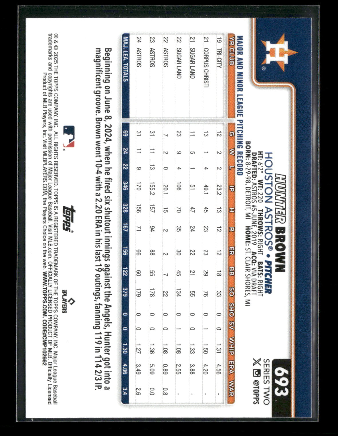 2025 Topps Series 2 Baseball Hunter Brown #693