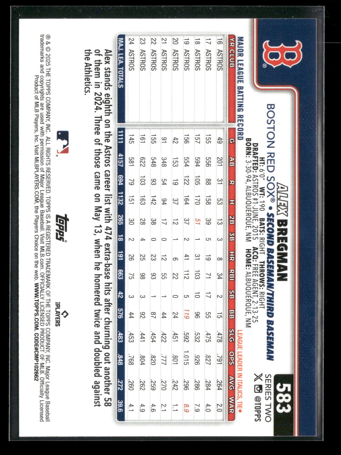 2025 Topps Series 2 Baseball Alex Bregman #583