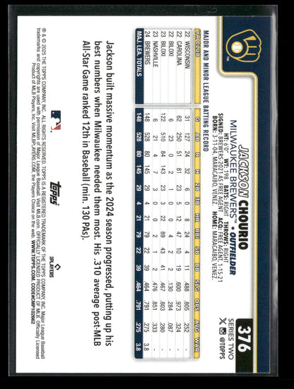 2025 Topps Series 2 Baseball Jackson Chourio #376