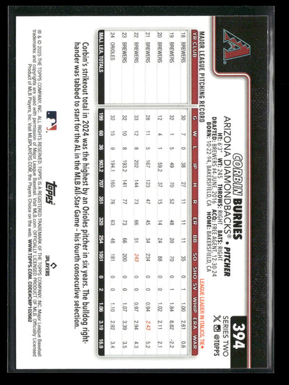 2025 Topps Series 2 Baseball Corbin Burnes #394