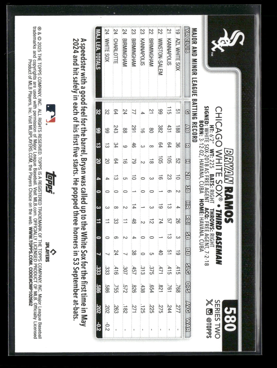 2025 Topps Series 2 Baseball Bryan Ramos #580