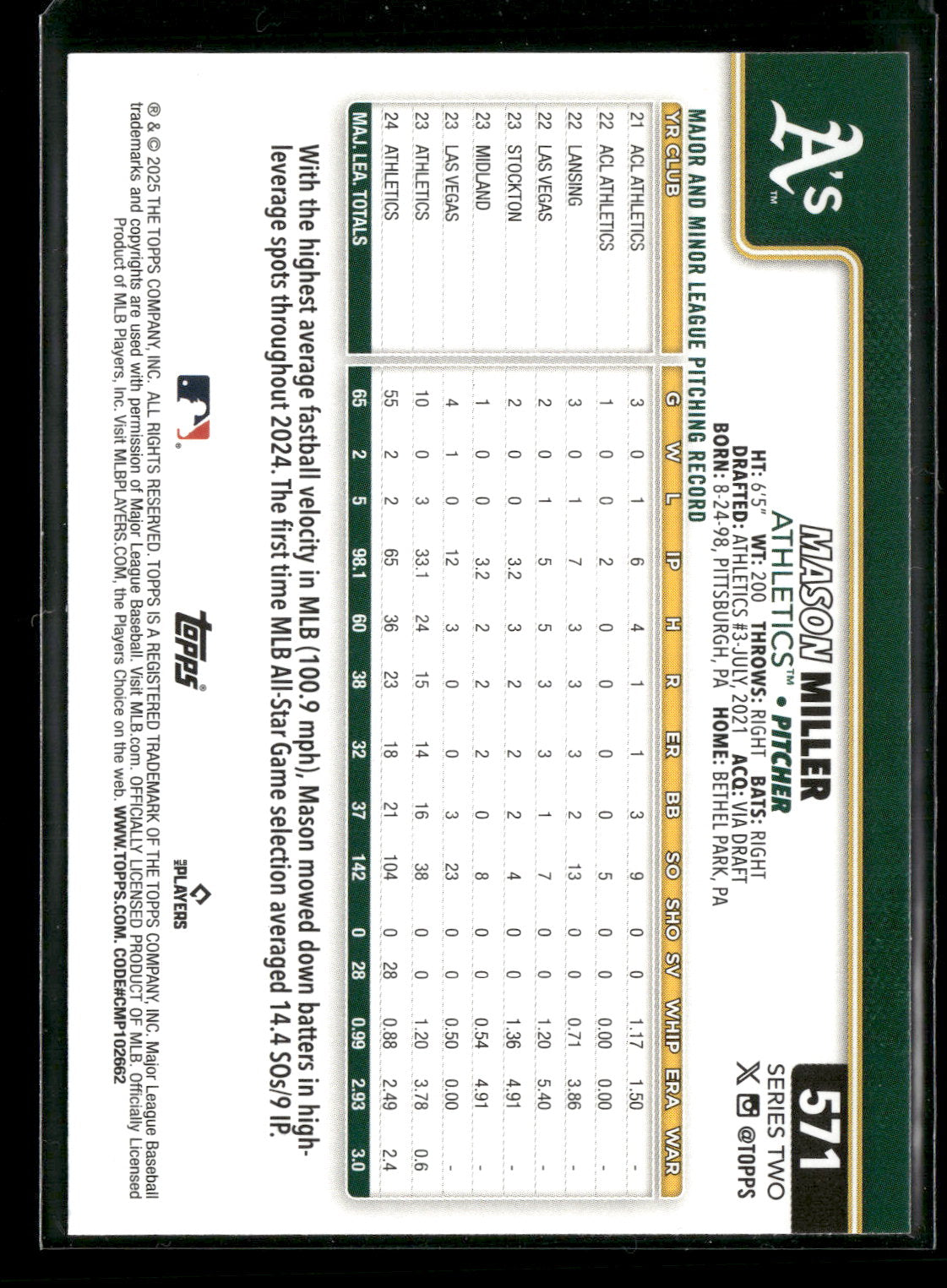 2025 Topps Series 2 Baseball Mason Miller #571