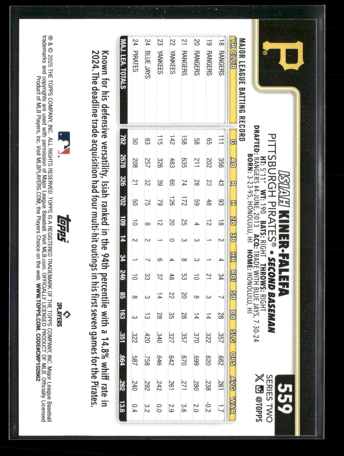 2025 Topps Series 2 Baseball Isiah Kiner-Falefa #559