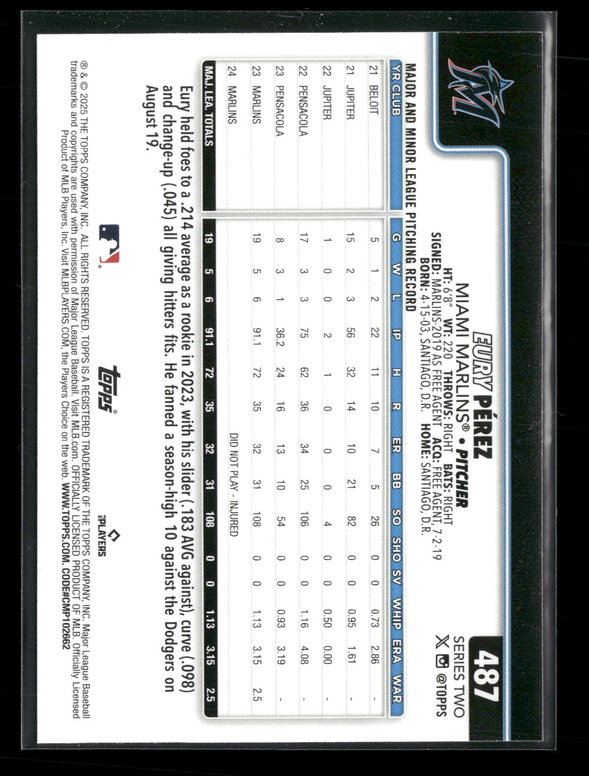 2025 Topps Series 2 Baseball Eury Pérez #487