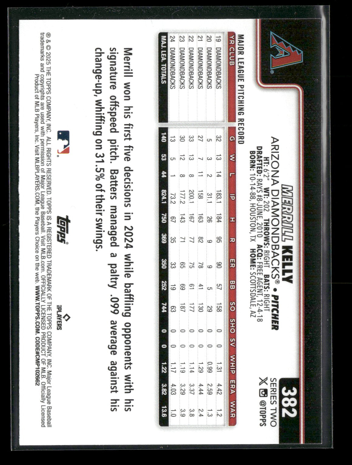 2025 Topps Series 2 Baseball Merrill Kelly #382