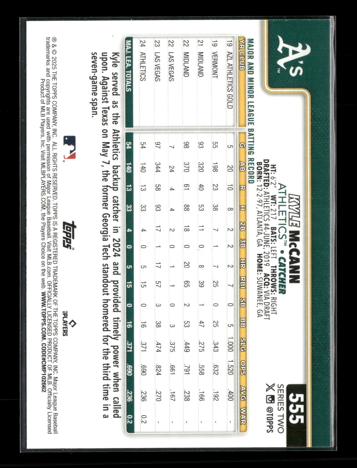 2025 Topps Series 2 Baseball Kyle McCann #555