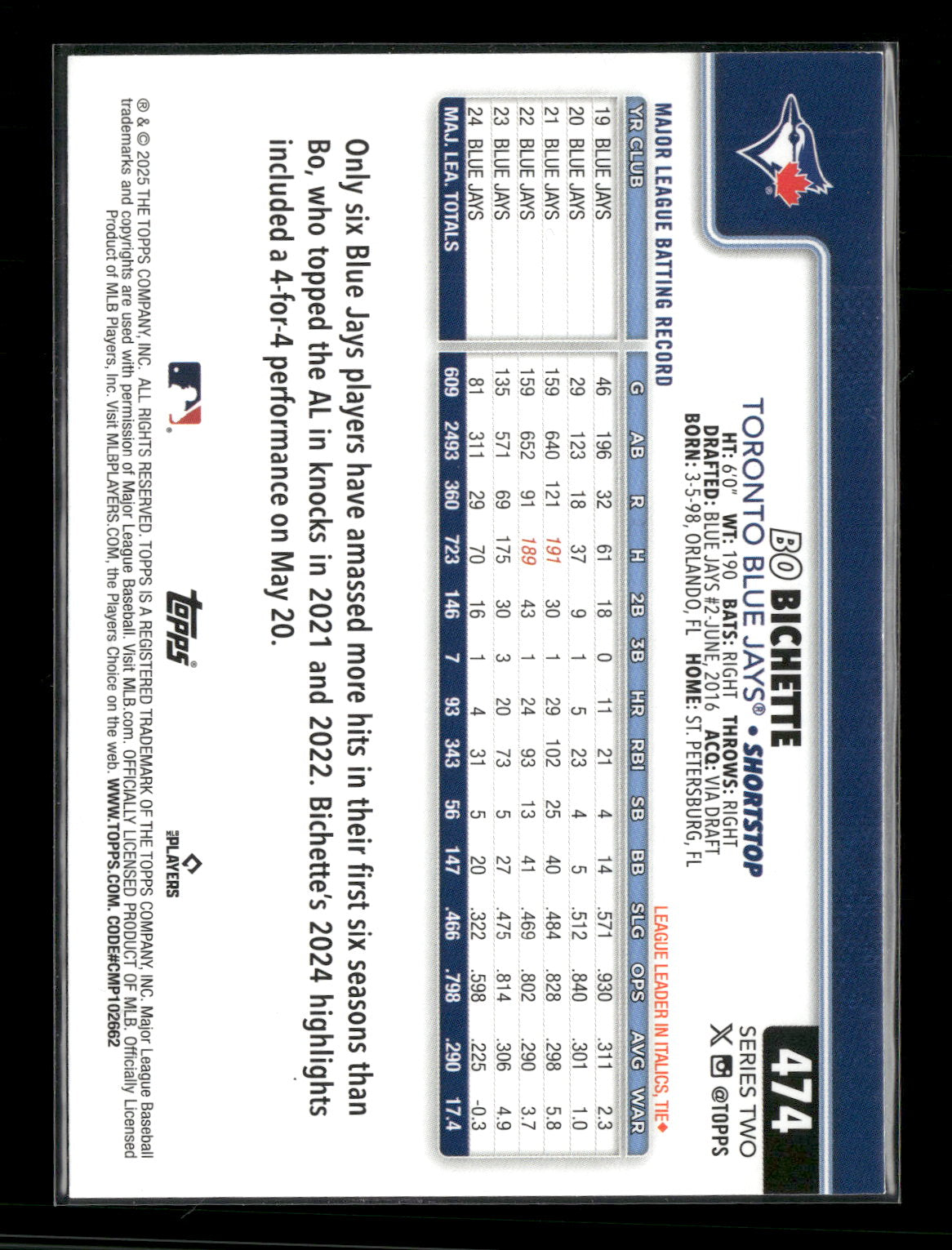 2025 Topps Series 2 Baseball Bo Bichette #474