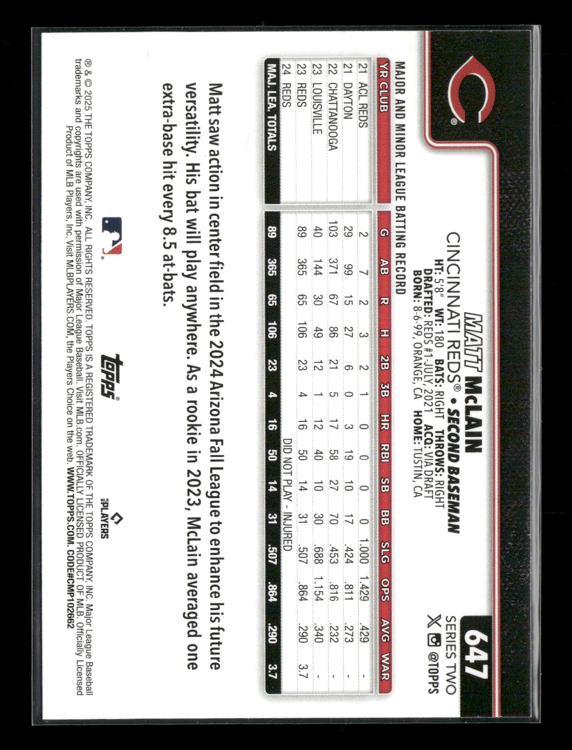2025 Topps Series 2 Baseball Matt McLain #647