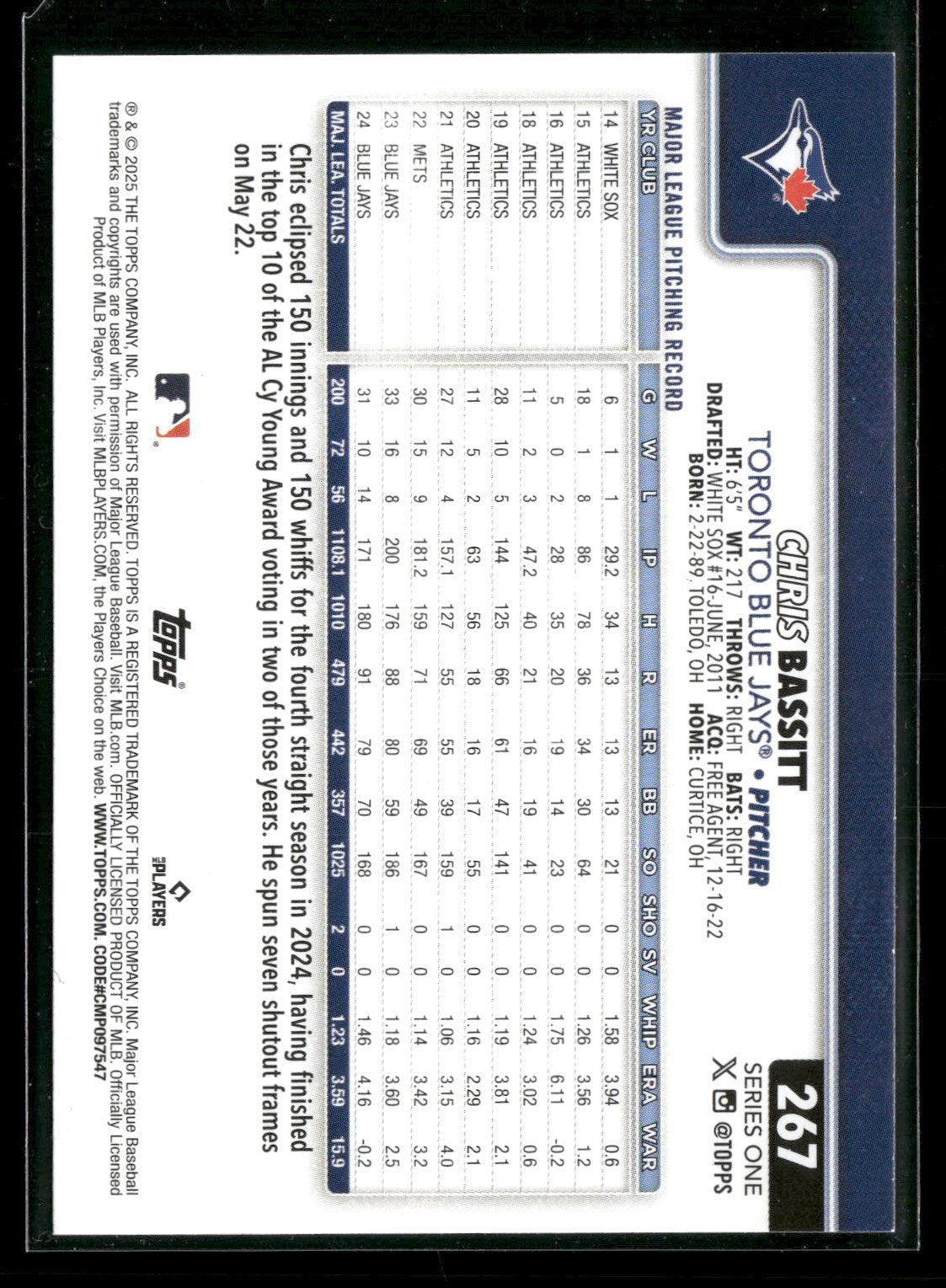 2025 Topps Series 1 Baseball Chris Bassitt #267