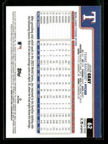 2025 Topps Series 1 Baseball Jon Gray #62