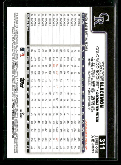 2025 Topps Series 1 Baseball Charlie Blackmon #311