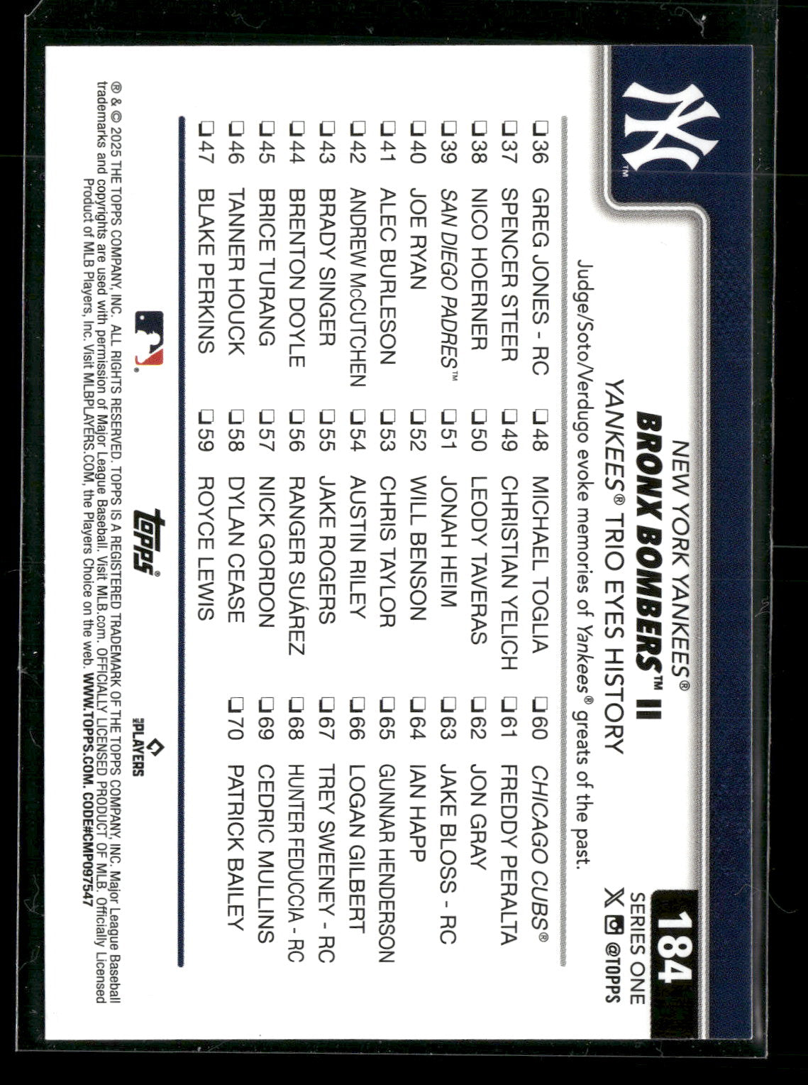 2025 Topps Series 1 Baseball Bronx Bombers II #184