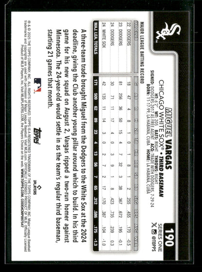 2025 Topps Series 1 Baseball Miguel Vargas #190