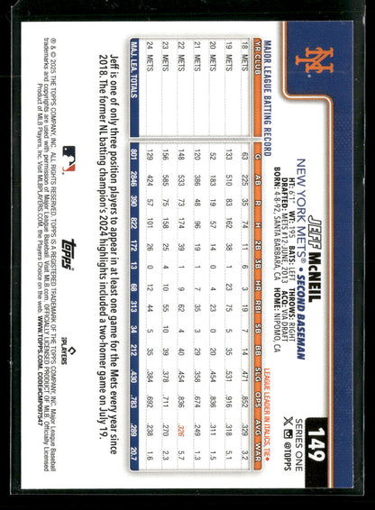 2025 Topps Series 1 Baseball Jeff McNeil #149