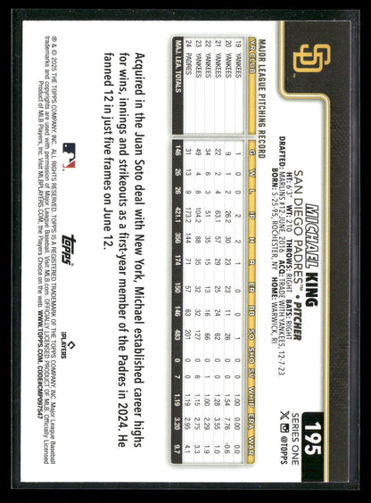 2025 Topps Series 1 Baseball Michael King #195