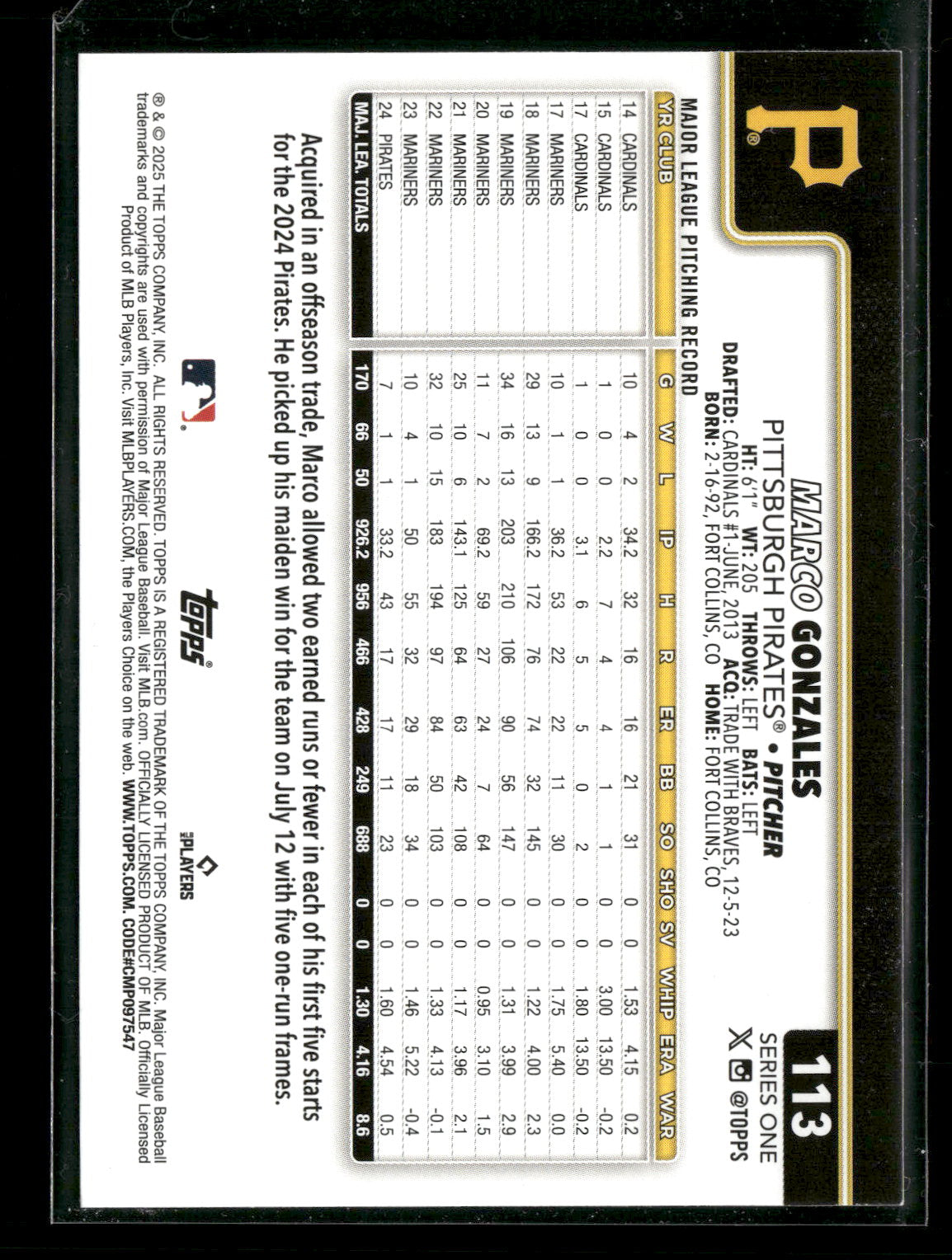 2025 Topps Series 1 Baseball Marco Gonzales #113