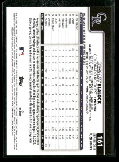2025 Topps Series 1 Baseball Bradley Blalock #161 RC
