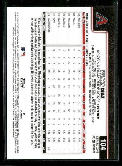 2025 Topps Series 1 Baseball Yilber Diaz #104 RC