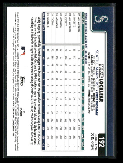 2025 Topps Series 1 Baseball Tyler Locklear #192 RC