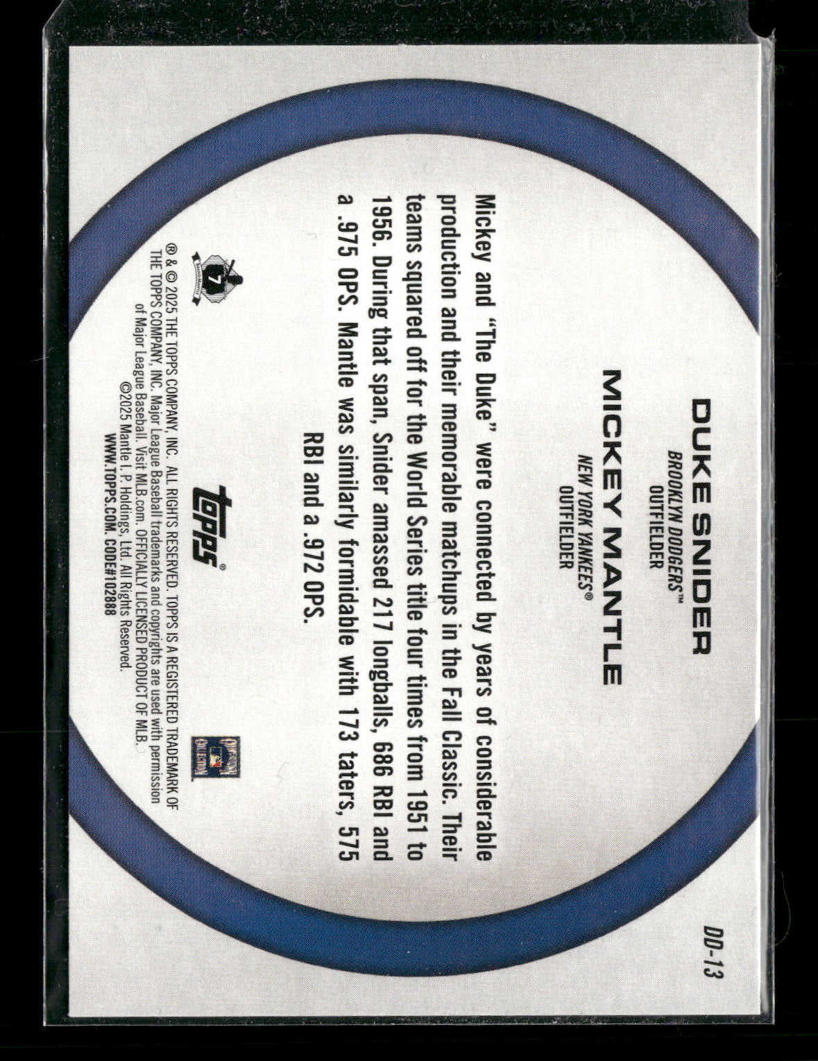 2025 Topps Dynamic Duos Duke Snider Mickey Mantle #DD-13