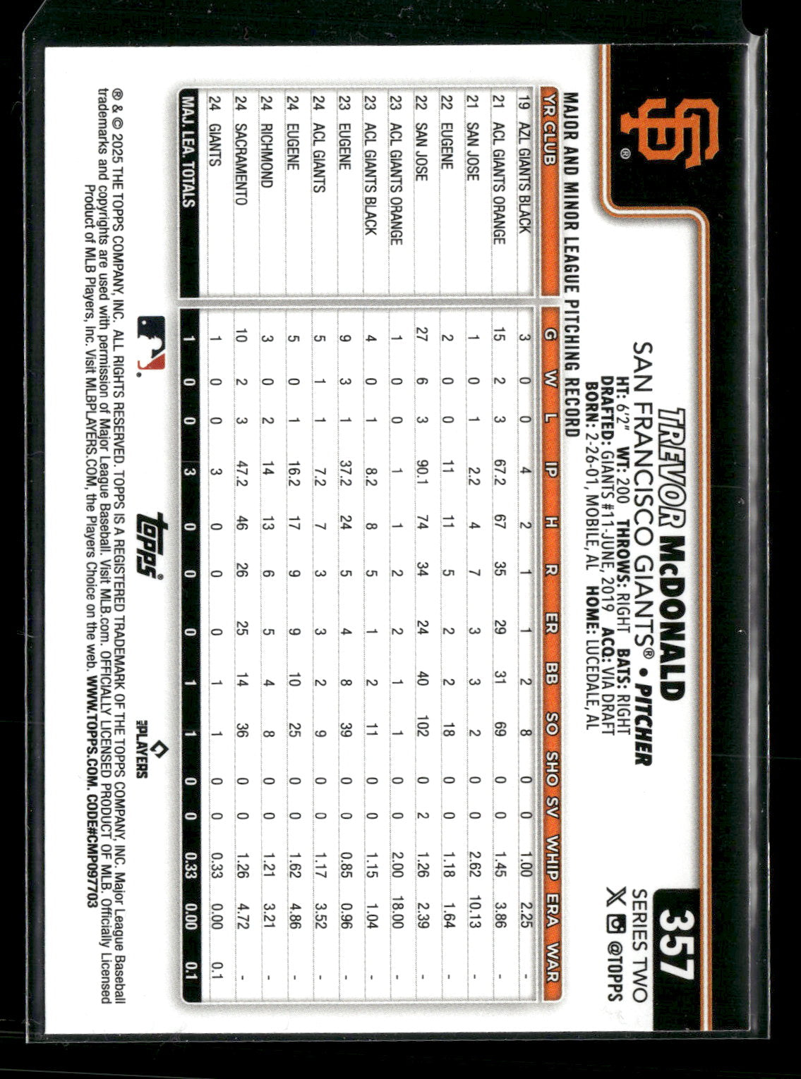 2025 Topps Series 2 Baseball Trevor McDonald #357 True Photo Variation RC