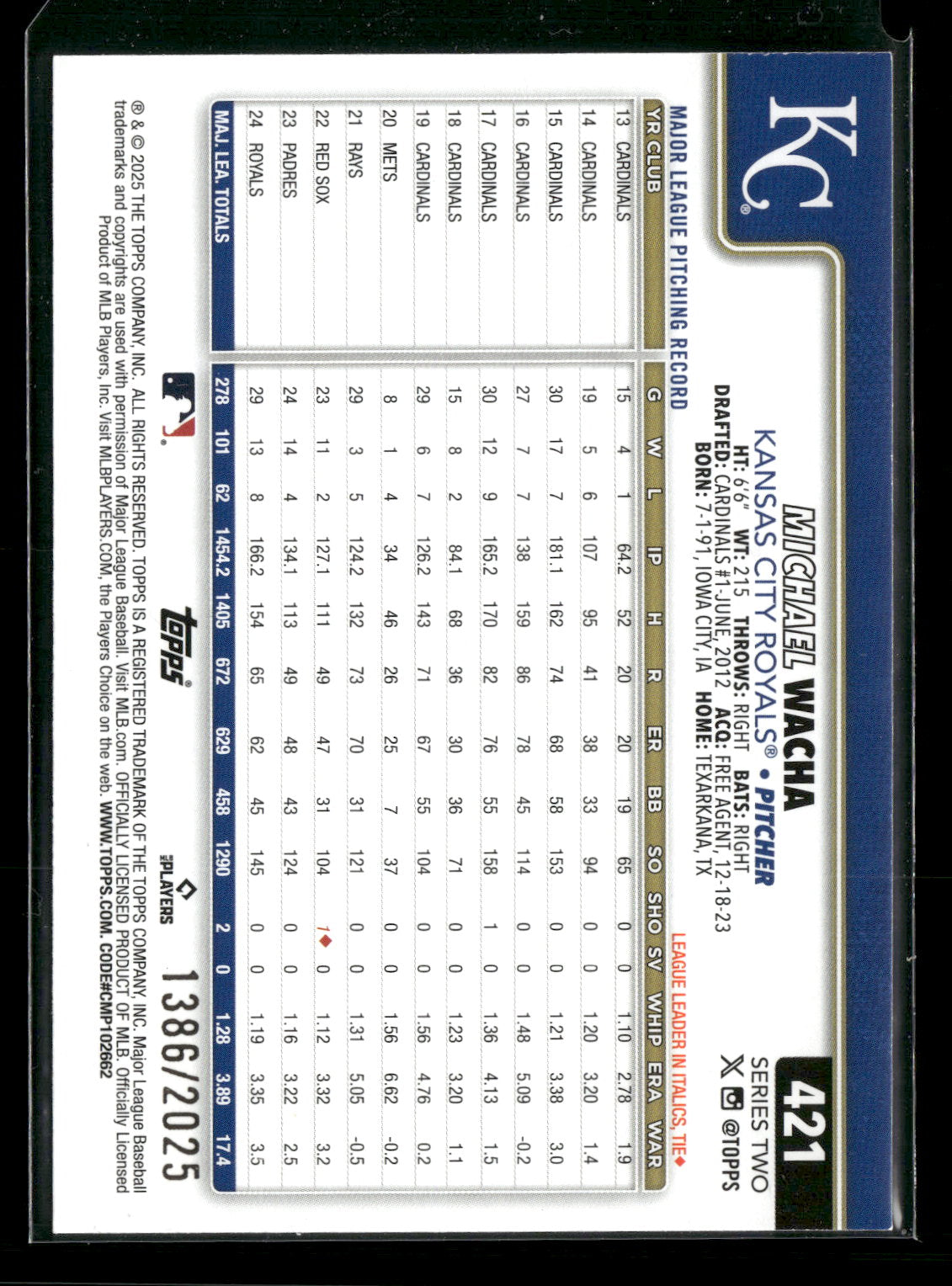 2025 Topps Series Two Michael Wacha #421 Gold /2025