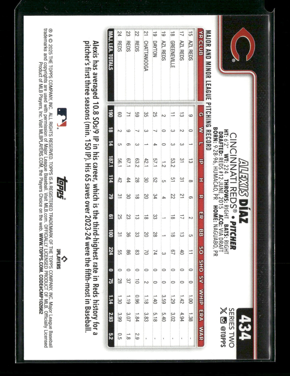 2025 Topps Series Two Alexis Díaz #434 Rainbow Foil